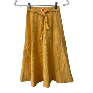 Vintage 80s Wrangler A Line Midi Skirt Size 5/6 Tie Yellow Elastic Deadstock NEW